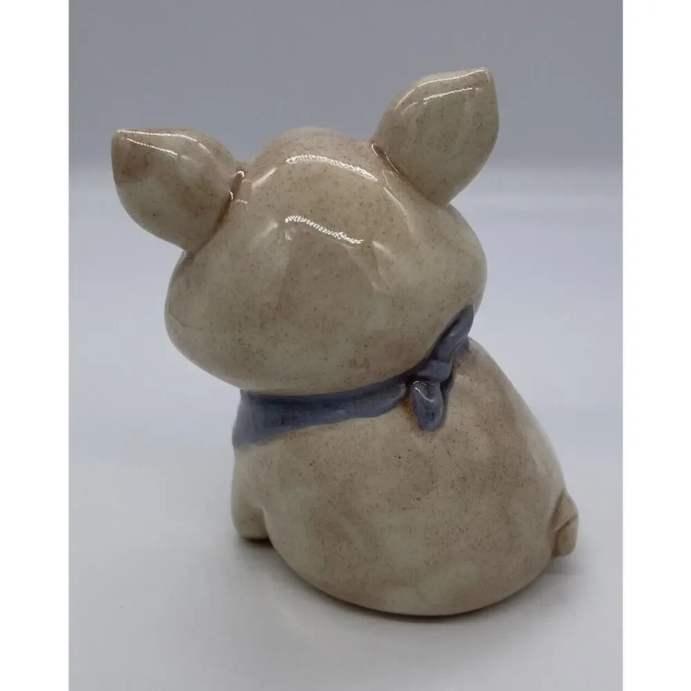 Pink Ceramic Glazed Pig with Blue Bandana Figurine 5